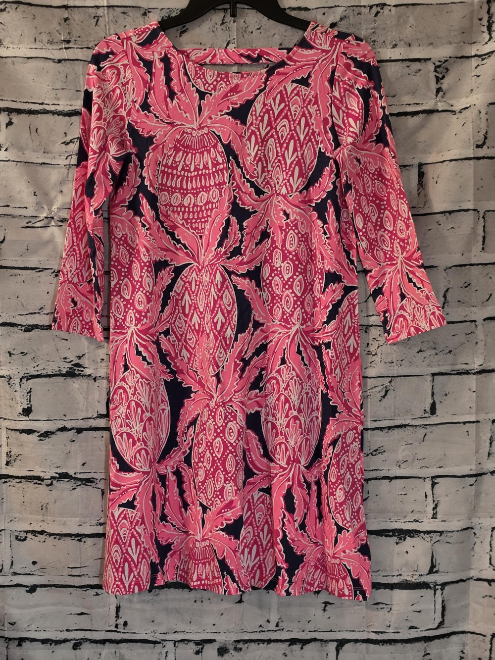 Lilly Pulitzer Pink and Navy Floral Midi Shift Dress